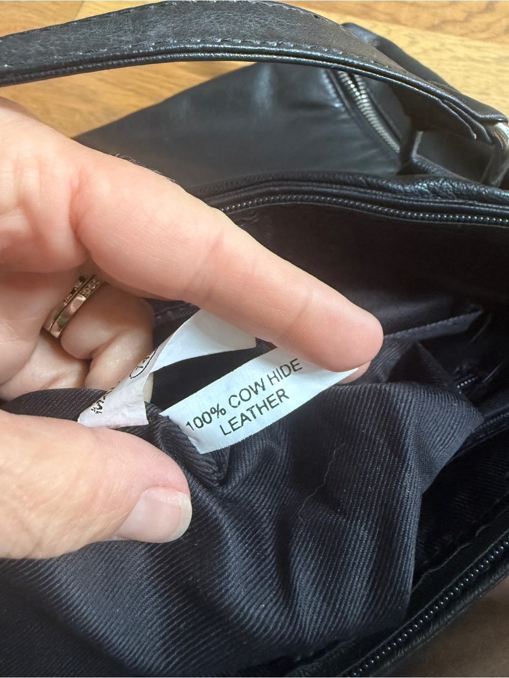 Everyday Black Leather Tote with Front Zip Pocket - Picture 5 of 5
